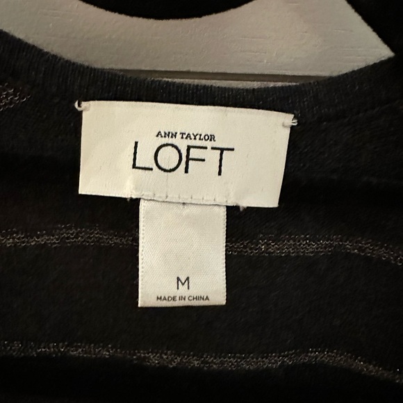 LOFT M Gold sequin grey stripe wool blend lightweight woman classic cardigan - Picture 5 of 12